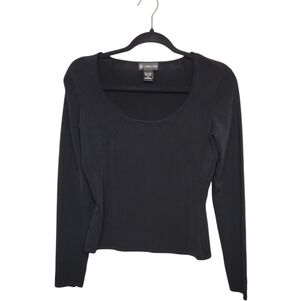 NWOT Donna Gray Black Scoop Neck Long Sleeve Minimalist Sweater Top Size S